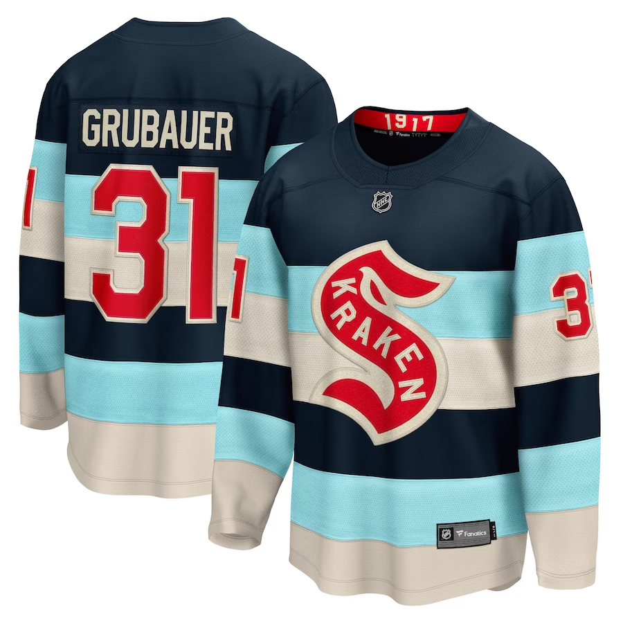 Men's Seattle Kraken Philipp Grubauer #31 Deep Sea Blue 2024 NHL Winter Classic Breakaway Jersey